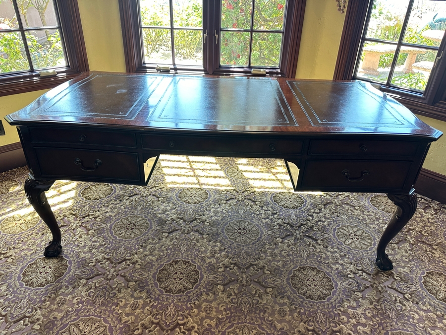Stunning 125th Anniversary Limited Edition Sligh Executive Leather Top Desk The Ellis Line Numbered 66 Of 1880 72'W X 36'D X 30'H [Photo 20]
