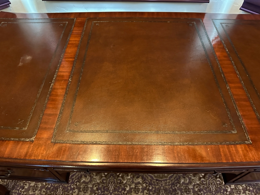 Stunning 125th Anniversary Limited Edition Sligh Executive Leather Top Desk The Ellis Line Numbered 66 Of 1880 72'W X 36'D X 30'H [Photo 9]