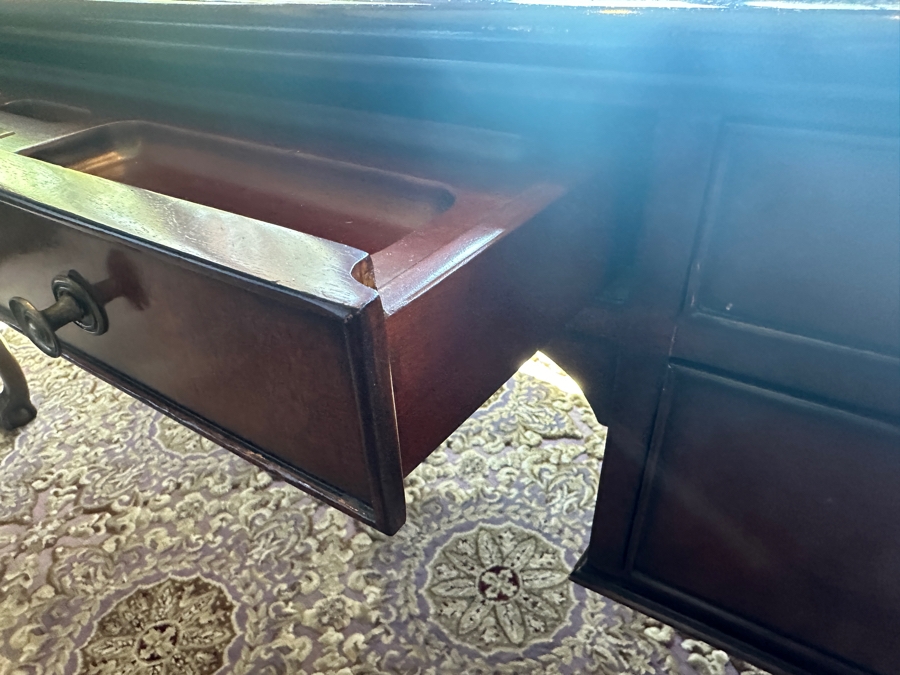 Stunning 125th Anniversary Limited Edition Sligh Executive Leather Top Desk The Ellis Line Numbered 66 Of 1880 72'W X 36'D X 30'H [Photo 15]