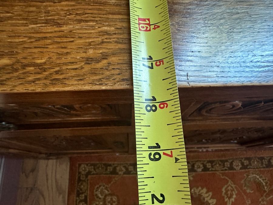 Antique Carved Tiger Oak Cabinet Credenza 88.5'W X 18'D X 42'H [Photo 16]