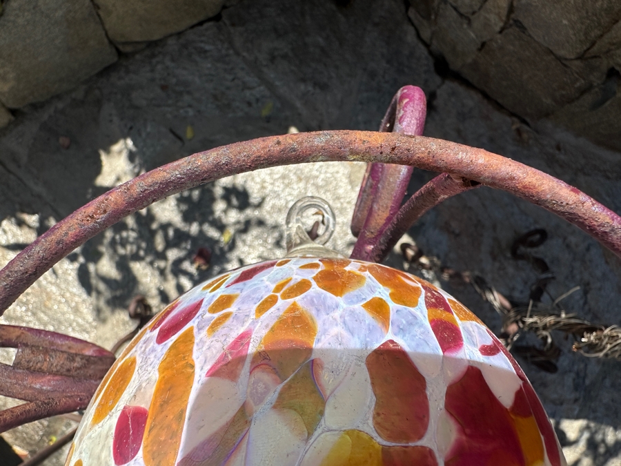 Three Wrought Iron Plant Stands 26'H With Handblown Glass Ornaments [Photo 4]