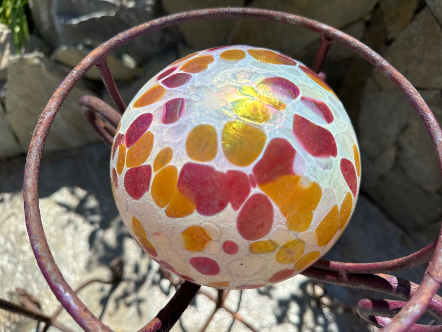 Three Wrought Iron Plant Stands 26'H With Handblown Glass Ornaments [Photo 3]