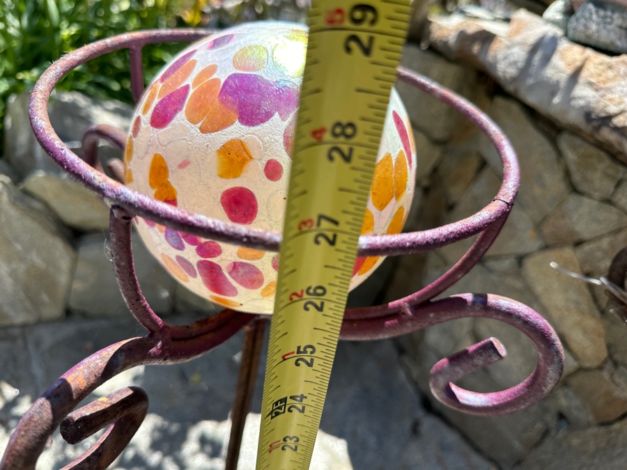 Three Wrought Iron Plant Stands 26'H With Handblown Glass Ornaments [Photo 5]