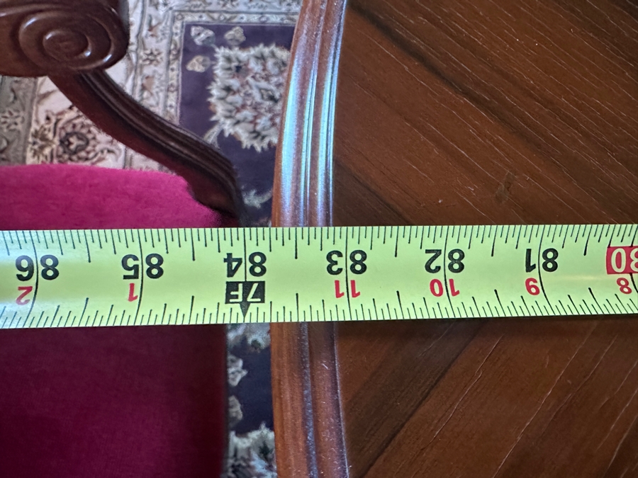 Stunning Italian Marquetry Dining Table With Built In Leaf And Six Tufted Velvet Dining Chairs 68'L X 38.5'D With 16'L Leaf [Photo 21]