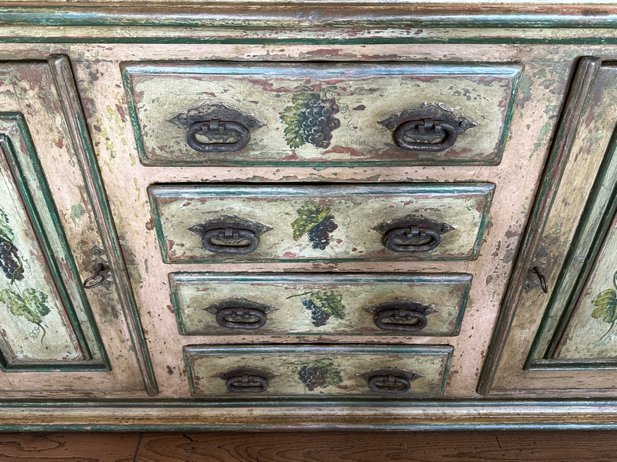 Heavy Painted Grape Bird Themed Cabinet Credenza 87'W X 22'D X 40'H [Photo 3]