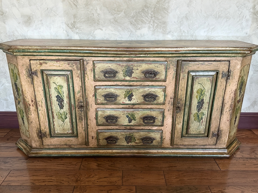 Heavy Painted Grape Bird Themed Cabinet Credenza 87'W X 22'D X 40'H [Photo 2]