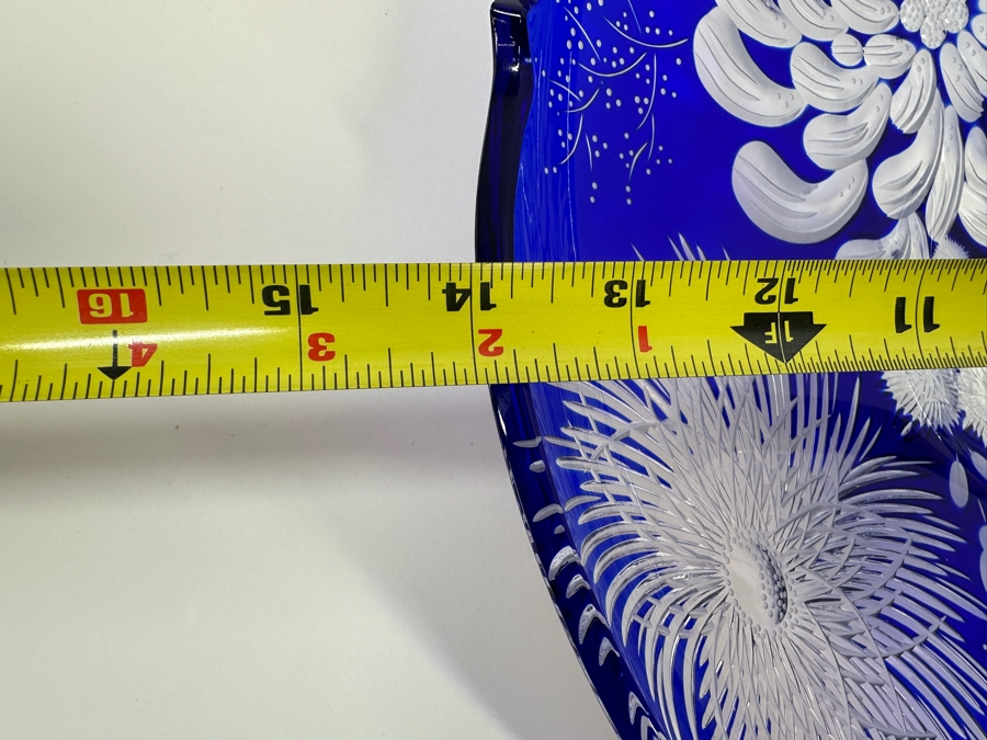 Rare Stunning Meissen (Germany) Blue Cut Crystal Dish/Bowl With Butterfly & Flowers 14W X 3H [Photo 9]