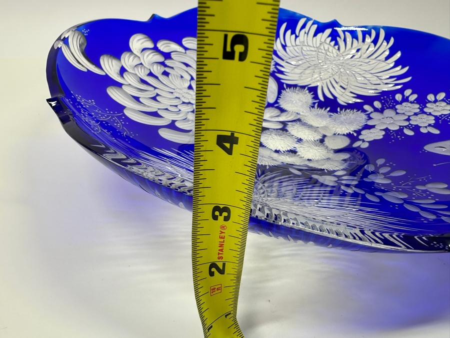 Rare Stunning Meissen (Germany) Blue Cut Crystal Dish/Bowl With Butterfly & Flowers 14W X 3H [Photo 10]