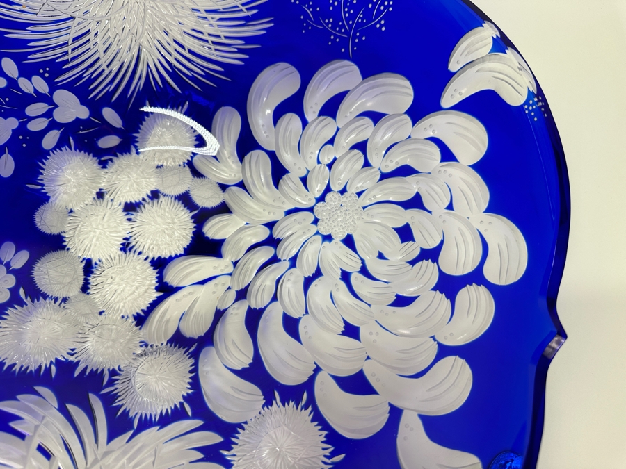 Rare Stunning Meissen (Germany) Blue Cut Crystal Dish/Bowl With Butterfly & Flowers 14W X 3H [Photo 6]