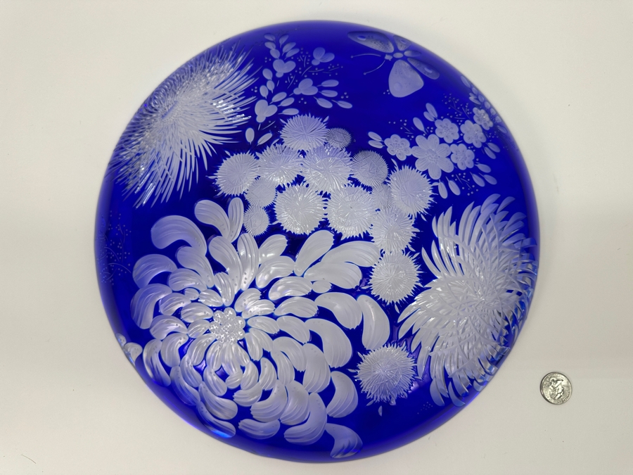 Rare Stunning Meissen (Germany) Blue Cut Crystal Dish/Bowl With Butterfly & Flowers 14W X 3H [Photo 8]