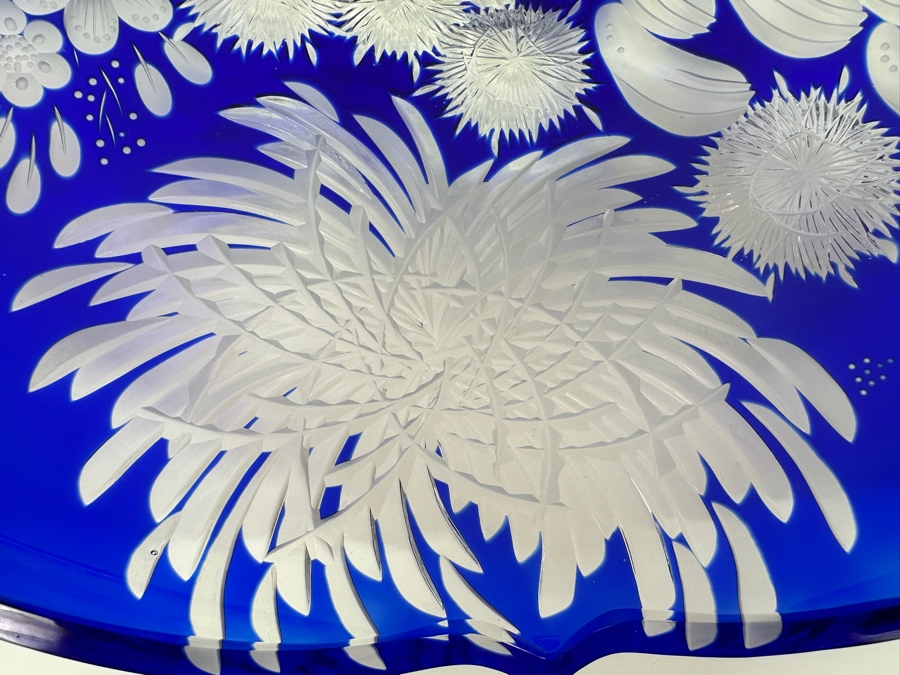 Rare Stunning Meissen (Germany) Blue Cut Crystal Dish/Bowl With Butterfly & Flowers 14W X 3H [Photo 3]