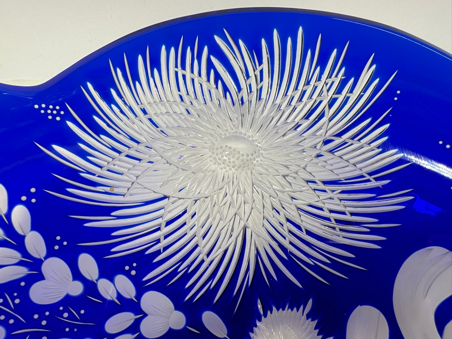 Rare Stunning Meissen (Germany) Blue Cut Crystal Dish/Bowl With Butterfly & Flowers 14W X 3H [Photo 5]