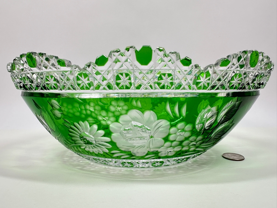 Green Cut Crystal Bowl 12W X 4.5H [Photo 2]