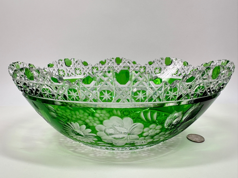 Green Cut Crystal Bowl 12W X 4.5H [Photo 4]