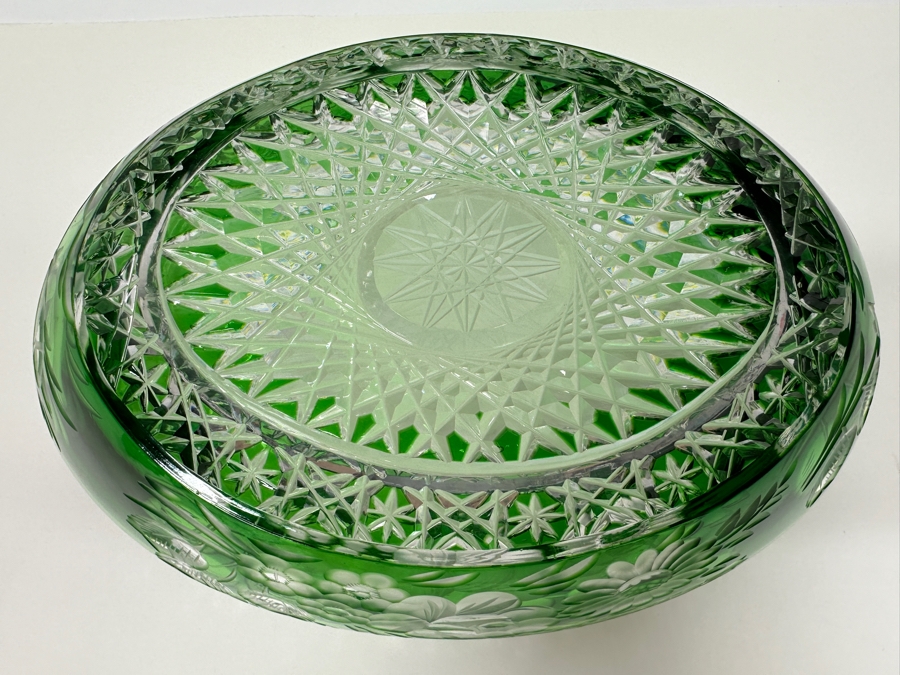 Green Cut Crystal Bowl 12W X 4.5H [Photo 6]