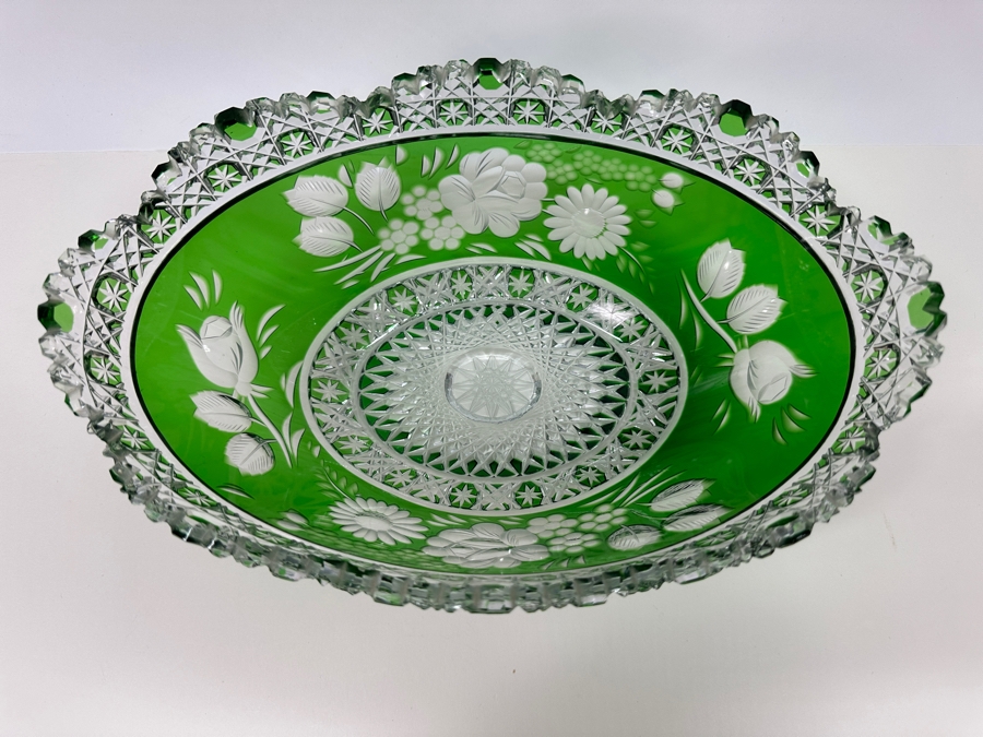 Green Cut Crystal Bowl 12W X 4.5H [Photo 5]