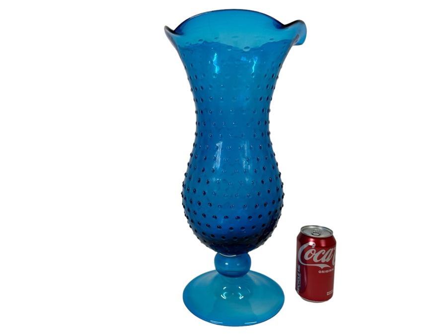Large Footed Blue Glass Vase 18H [Photo 1]