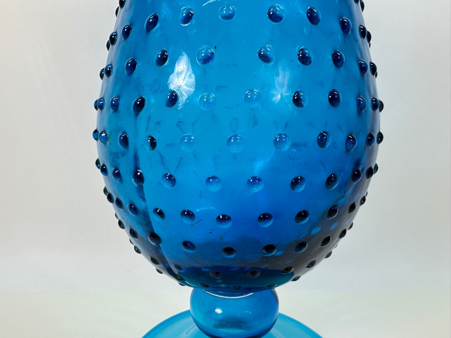 Large Footed Blue Glass Vase 18H [Photo 2]