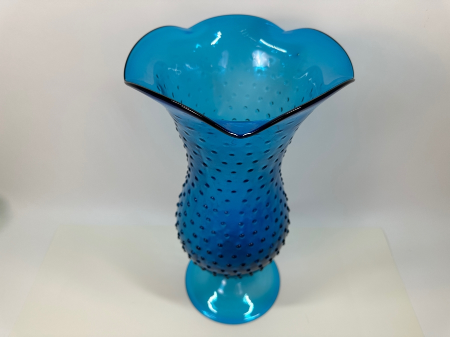 Large Footed Blue Glass Vase 18H [Photo 3]