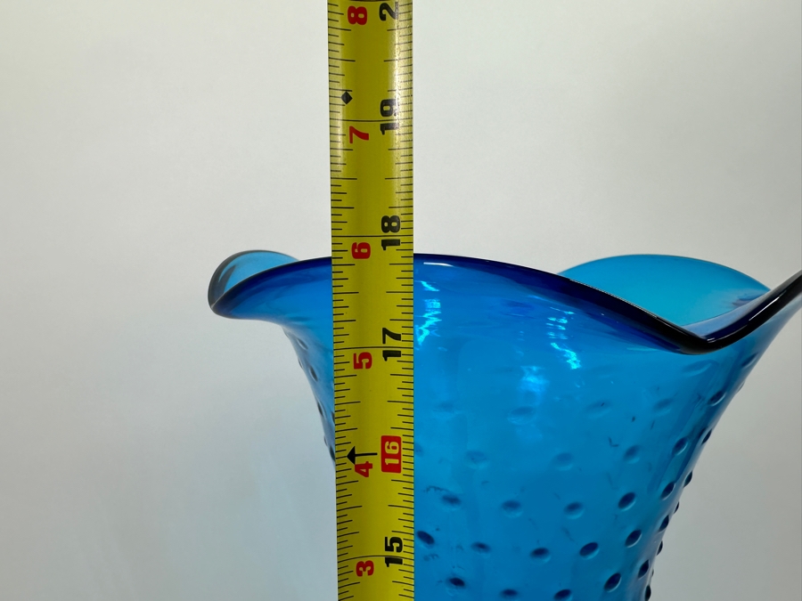 Large Footed Blue Glass Vase 18H [Photo 4]
