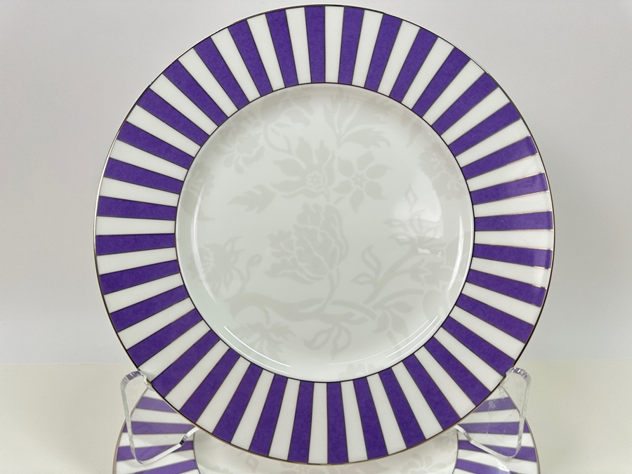 Villeroy and Bach Damson Stripe Purple and White Bone China 8 Plates Made in Germany [Photo 2]