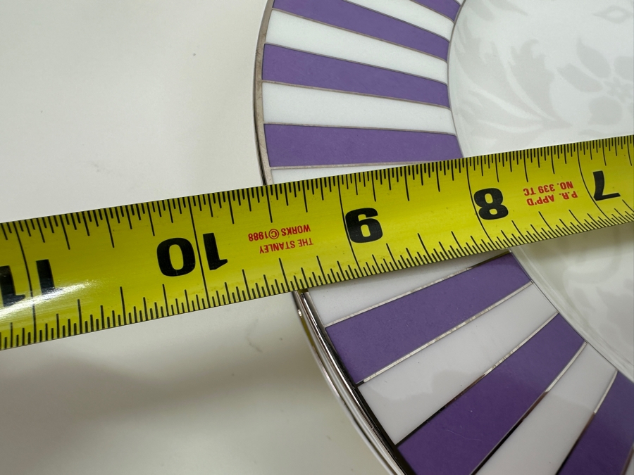 Villeroy and Bach Damson Stripe Purple and White Bone China 8 Plates Made in Germany [Photo 5]