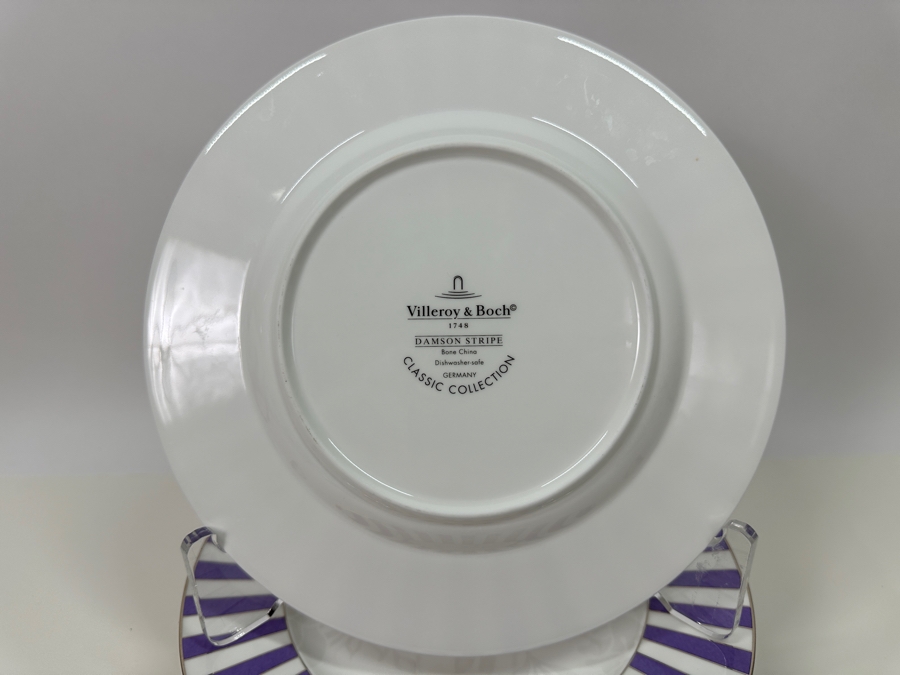 Villeroy and Bach Damson Stripe Purple and White Bone China 8 Plates ...