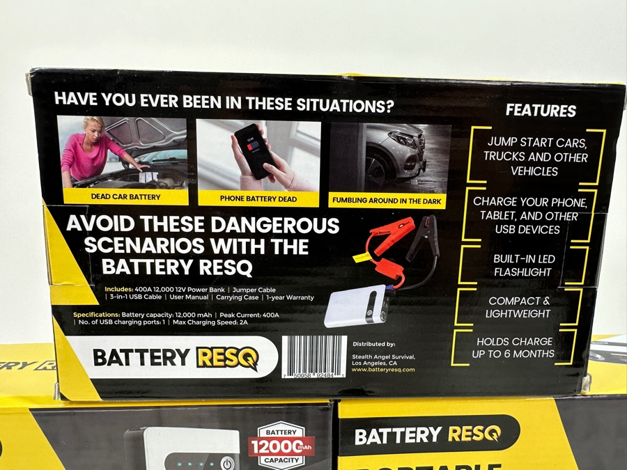 3 Battery RESQ Portable Car Battery Jump Starters (12V 12000mah 400A) USB Power Bank, LED Flashlight [Photo 2]
