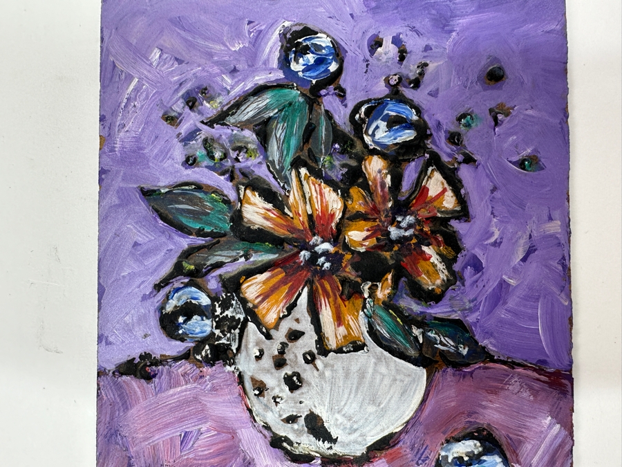 Original Small Floral Artwork Painting On Board By Dian 5 X 6 [Photo 2]