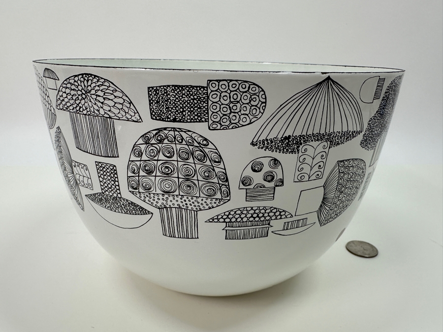 Vintage MCM Kaj Franck / Finel White Enamel Mushroom Bowl Made In Finland Great Condition 8.5W X 5.5H [Photo 3]