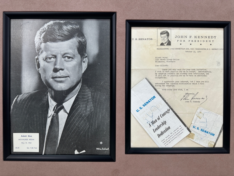Hand Signed October 12, 1960 John F. Kennedy For President Typed Letter Personalized To Client Elliot Palay Plus Two Hand Signed JFK Signatures On JFK U.S. Senator Brochures [Photo 2]