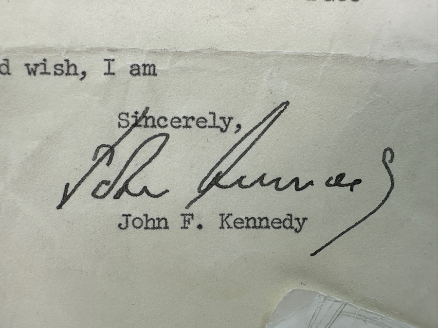 Hand Signed October 12, 1960 John F. Kennedy For President Typed Letter Personalized To Client Elliot Palay Plus Two Hand Signed JFK Signatures On JFK U.S. Senator Brochures [Photo 10]