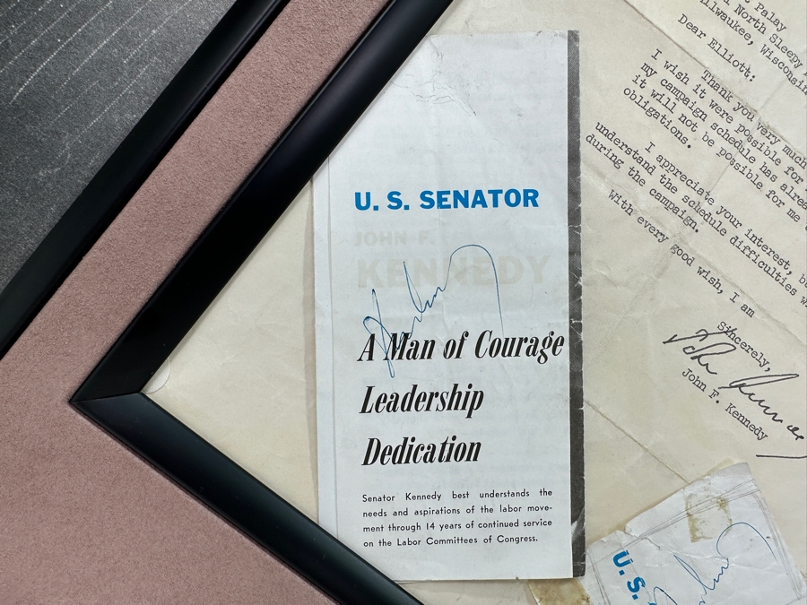 Hand Signed October 12, 1960 John F. Kennedy For President Typed Letter Personalized To Client Elliot Palay Plus Two Hand Signed JFK Signatures On JFK U.S. Senator Brochures [Photo 14]