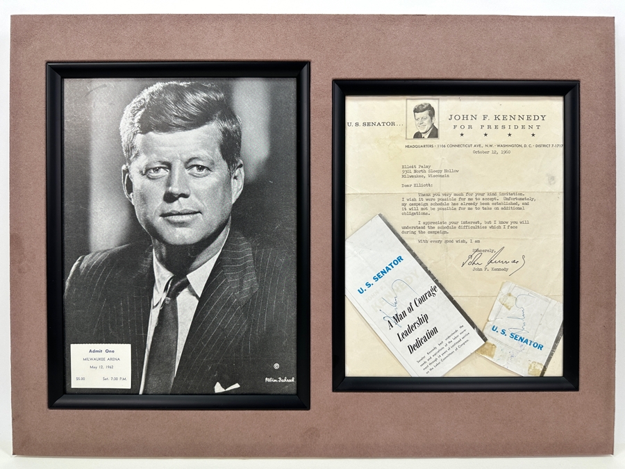 Hand Signed October 12, 1960 John F. Kennedy For President Typed Letter Personalized To Client Elliot Palay Plus Two Hand Signed JFK Signatures On JFK U.S. Senator Brochures [Photo 4]