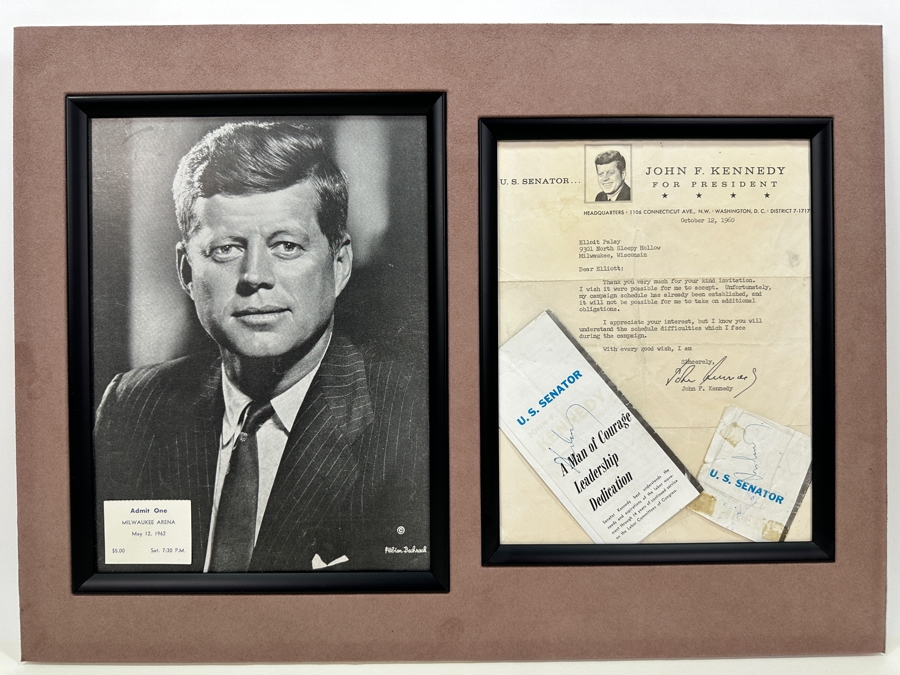 Hand Signed October 12, 1960 John F. Kennedy For President Typed Letter Personalized To Client Elliot Palay Plus Two Hand Signed JFK Signatures On JFK U.S. Senator Brochures [Photo 3]