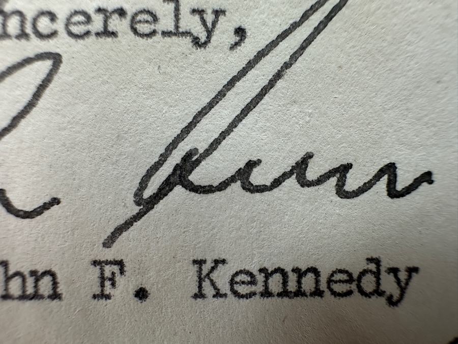 Hand Signed October 12, 1960 John F. Kennedy For President Typed Letter Personalized To Client Elliot Palay Plus Two Hand Signed JFK Signatures On JFK U.S. Senator Brochures [Photo 13]