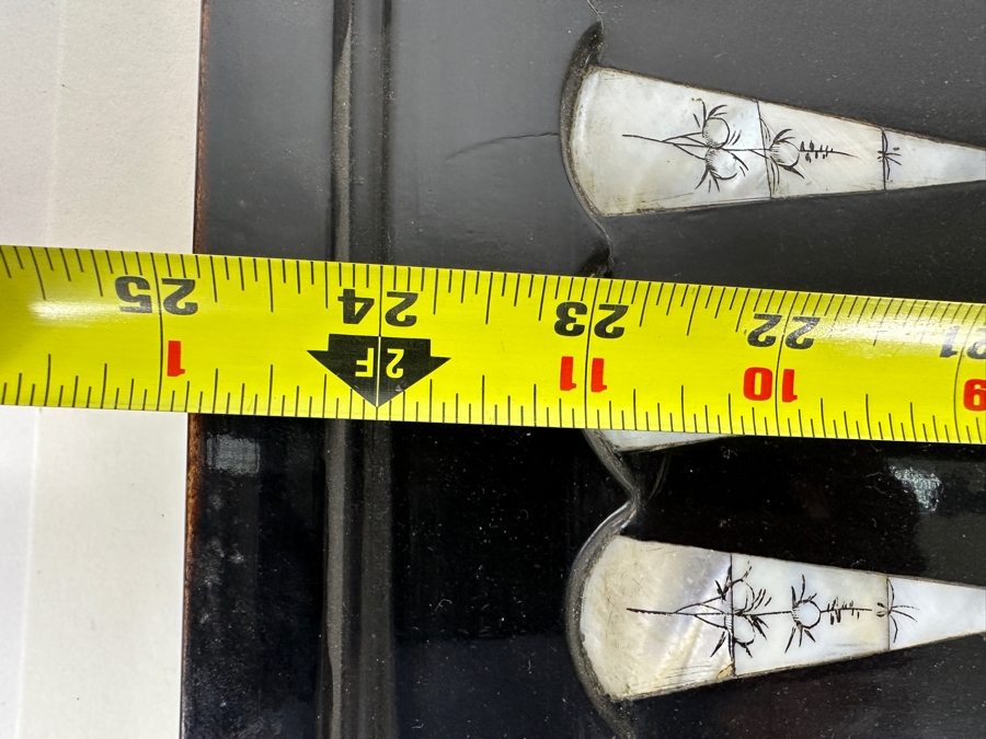 Vintage Chinese Handmade Inlaid Mother Of Pearl Lacquered Wood Portable Folding Chess Board / Backgammon Board On Reverse 25 X 22.5 [Photo 12]