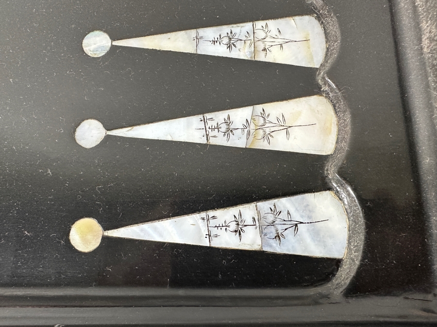 Vintage Chinese Handmade Inlaid Mother Of Pearl Lacquered Wood Portable Folding Chess Board / Backgammon Board On Reverse 25 X 22.5 [Photo 11]