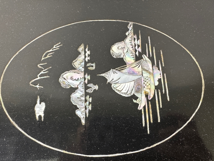 Vintage Chinese Handmade Inlaid Mother Of Pearl Lacquered Wood Portable Folding Chess Board / Backgammon Board On Reverse 25 X 22.5 [Photo 10]