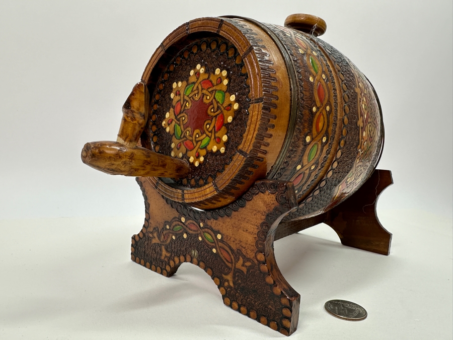 Vintage Hand Painted Wooden Keg on Stand 10'W [Photo 7]