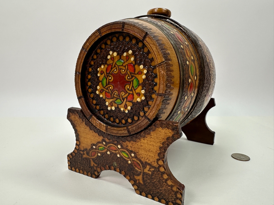 Vintage Hand Painted Wooden Keg on Stand 10'W [Photo 5]