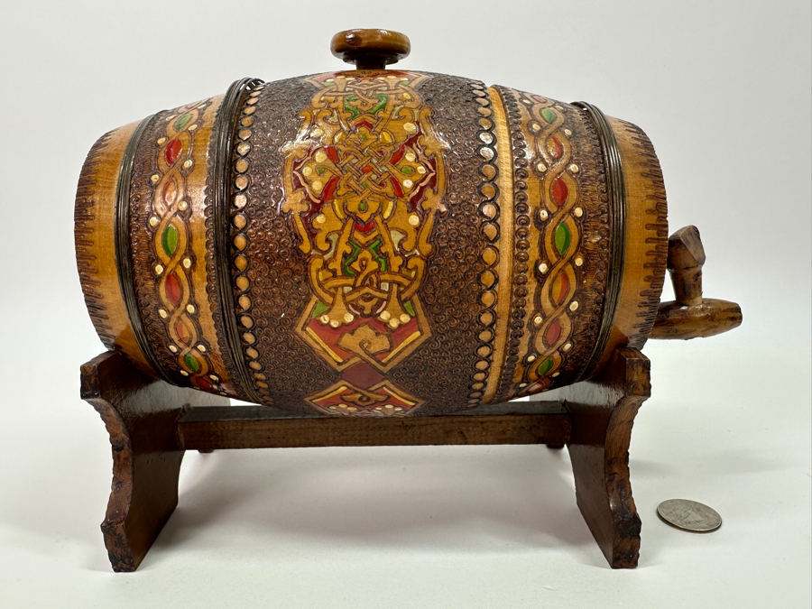 Vintage Hand Painted Wooden Keg on Stand 10'W [Photo 2]