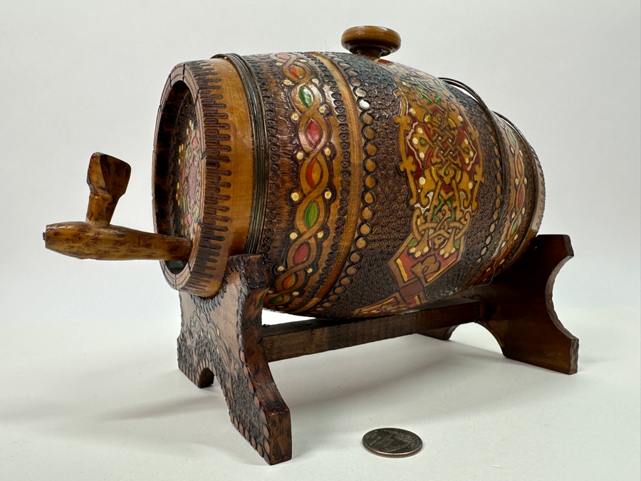 Vintage Hand Painted Wooden Keg on Stand 10'W [Photo 6]
