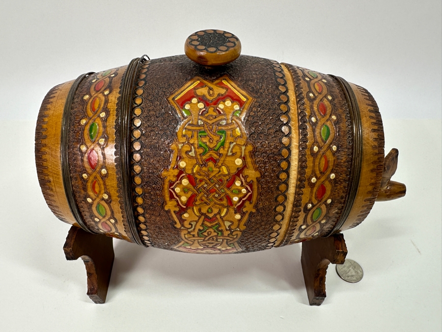 Vintage Hand Painted Wooden Keg on Stand 10'W [Photo 3]