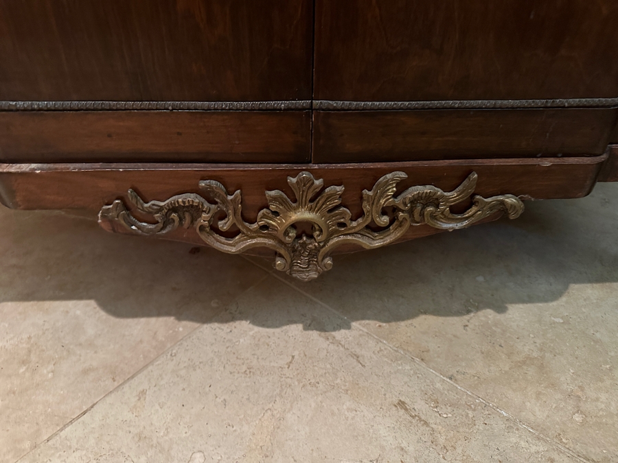 Stunning Vintage Wooden Marble Top Sideboard Buffet Server With Applied Ornamentation 50'W X 19'D X 34.5'H [Photo 4]