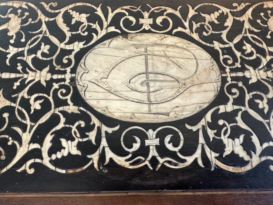 Ferdinando Pogliani (1832-1899, Milan, Italy) Stunning Inlaid Bone With Ebony Wooden 3-Drawer Stand Table Signed - See Photos [Photo 5]