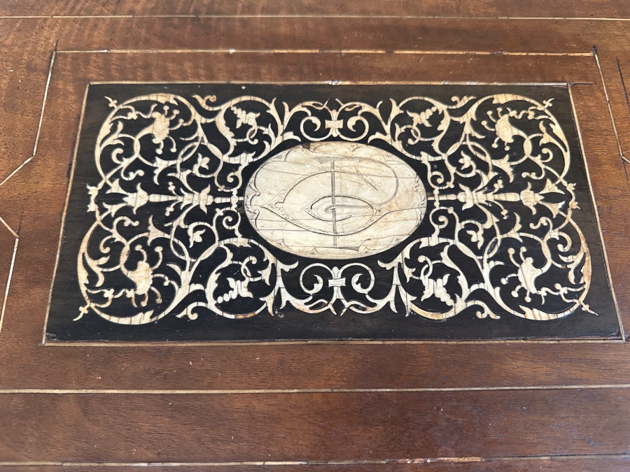 Ferdinando Pogliani (1832-1899, Milan, Italy) Stunning Inlaid Bone With Ebony Wooden 3-Drawer Stand Table Signed - See Photos [Photo 4]