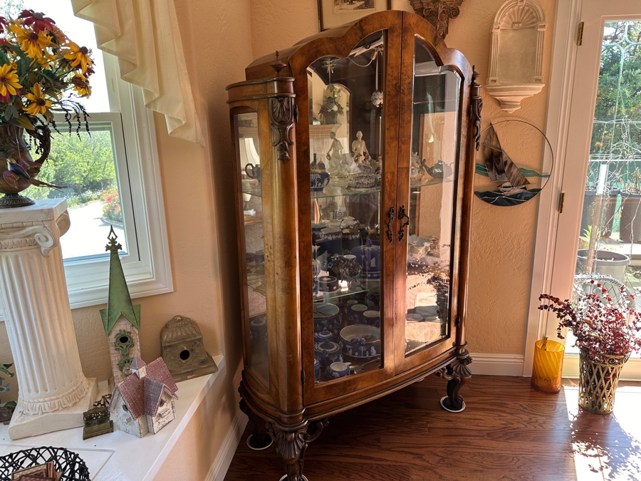 Beautiful Antique Carved Wooden Curio Display Cabinet With Glass Front & Sides 40”W X 16.5”D X 71.5”H [Photo 4]