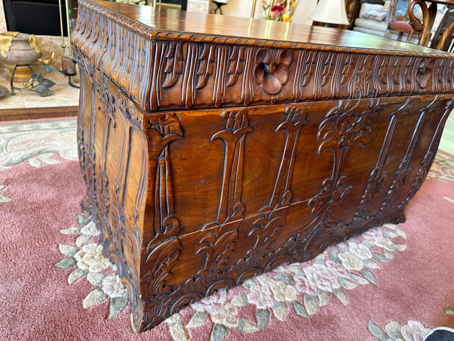 Vintage Beautifully Carved Wooden Chest With Removable Tray 31W X 15D X 19H [Photo 4]