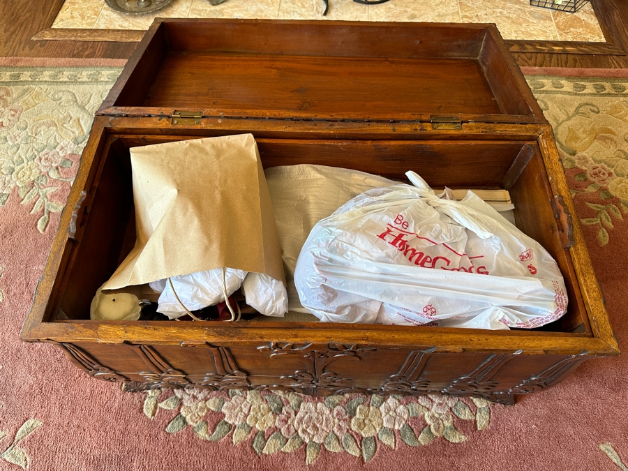 Vintage Beautifully Carved Wooden Chest With Removable Tray 31W X 15D X 19H [Photo 5]
